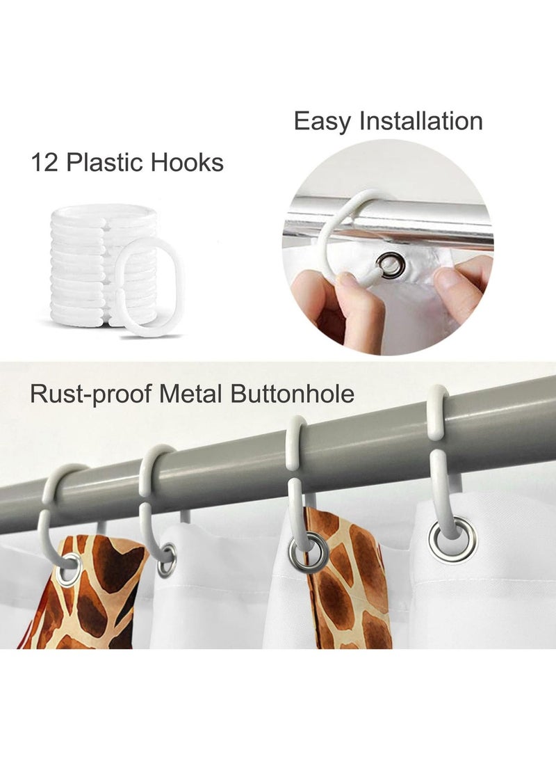 Moslion Giraffe Bathroom Shower Curtain Wild Animal Watercolor Giraffe Brow White Feather Shower Curtains Home Decorative Waterproof Polyester Fabric Shower Curtain with Hooks 72x72 Inch - Image 2